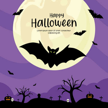 happy halloween with bat cartoon design, holiday and scary theme Vector illustrationのイラスト素材