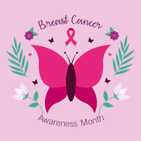 breast cancer awareness pink butterfly design, october month campaign theme Vector illustrationのイラスト素材