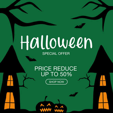 halloween special offer sale with pumpkins cartoons design, shop now and ecommerce theme Vector illustrationのイラスト素材