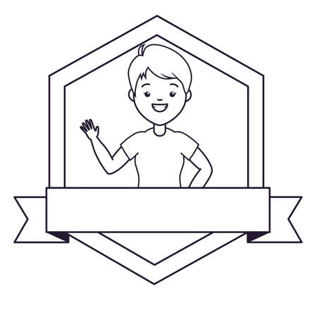 young happy woman banner ribbon vector illustrationのイラスト素材