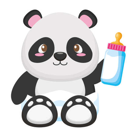 cute little bear panda with bottle milk vector illustration designのイラスト素材