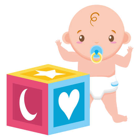 cute little baby boy with cube toy vector illustration designのイラスト素材