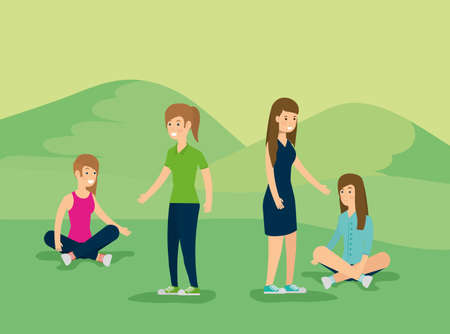 outdoor people walking in the park activity vector illustrationのイラスト素材