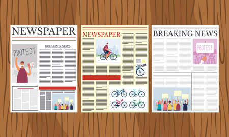 news papers leafs columns communication in wooden background vector illustration designのイラスト素材