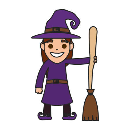 little girl with witch costume character vector illustration designのイラスト素材