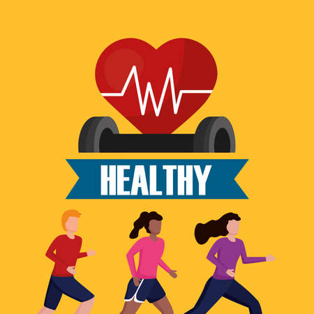 People and healthy lifestyle design, Fitness bodybuilding bodycare activity exercise and diet theme Vector illustrationのイラスト素材