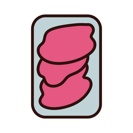 fresh meat packing line and fill style vector illustration designのイラスト素材