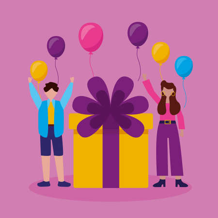 happy birthday gift guys with balloons vector illustrationのイラスト素材
