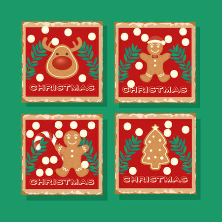 happy merry christmas card with ginger cookies vector illustration designのイラスト素材