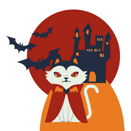 halloween cat disguised of dracula character vector illustration designのイラスト素材