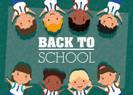 back to school card with interracial students vector illustration designのイラスト素材