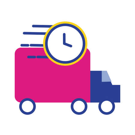delivery service truck with watch flat style icon vector illustration designのイラスト素材