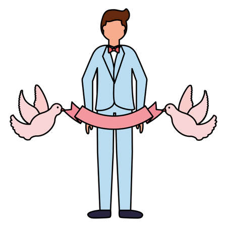 groom wedding day doves ribbon vector illustrationのイラスト素材