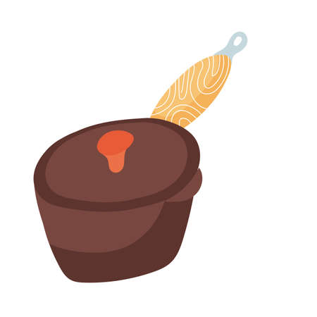 kitchen pot with spoon utensils hand draw style vector illustration designのイラスト素材