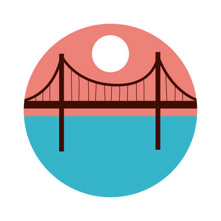 landscape scene with bridge flat style icon vector illustration designのイラスト素材
