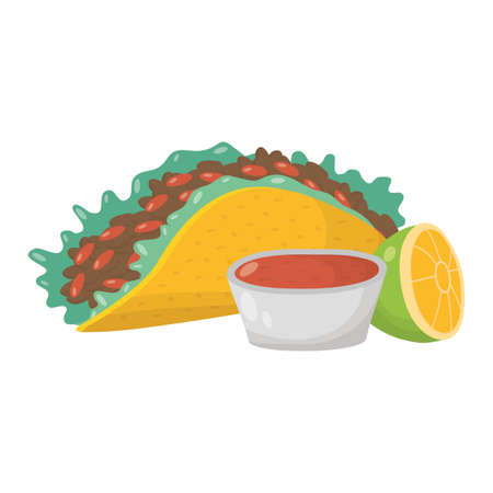 delicious mexican tacos with sauce hot and lemon vector illustration designのイラスト素材
