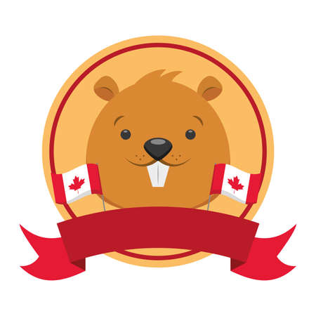 beaver happy canada day badge ribbon vector illustrationのイラスト素材