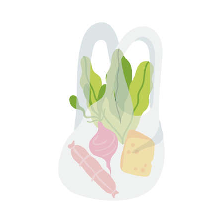 groceries in plastic bag free form style vector illustration designのイラスト素材