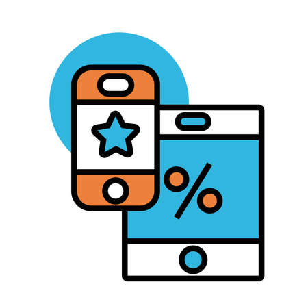 smartphone with percent symbol and star line and fill style icon vector illustration designのイラスト素材