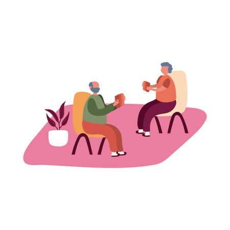 eldery couple reading books in home activity free form style vector illustration designのイラスト素材