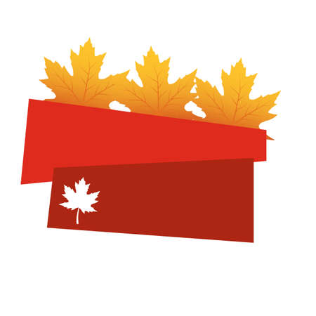 autumn leafs foliage seasonal with red label vector illustration designのイラスト素材