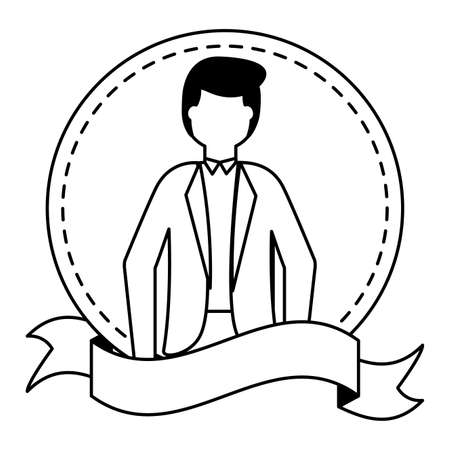 groom wedding day sticker ribbon vector illustrationのイラスト素材
