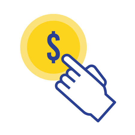 coin money dollar with hand cursor flat style icon vector illustration designのイラスト素材