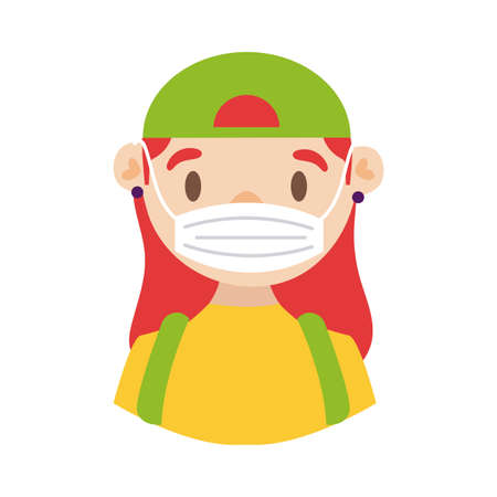 female delivery worker using face mask detailed style vector illustration designのイラスト素材