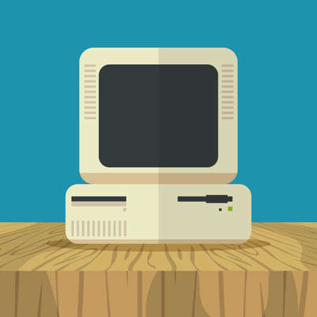computer monitor on wooden table gadgets technology vector illustrationのイラスト素材