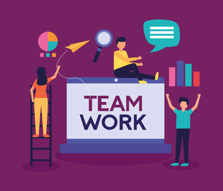 people teamwork laptop stairs success vector illustrationのイラスト素材