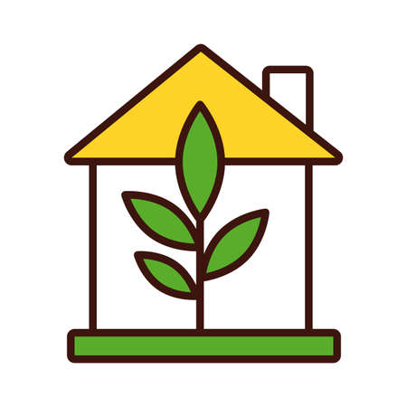 leafs plant in house line and fill style icon vector illustration designのイラスト素材