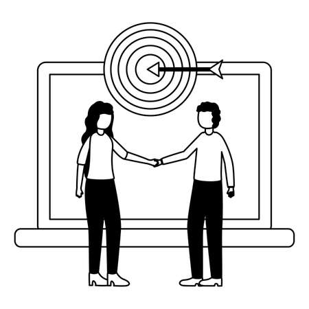 young business couple team with laptop and target vector illustration designのイラスト素材