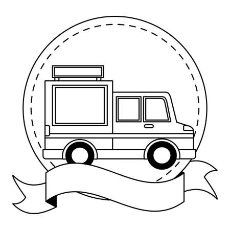food truck on white background sticker ribbon vector illustrationのイラスト素材