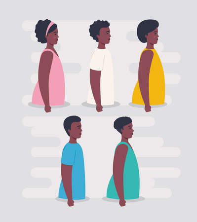set pictures of profile people african vector illustration designのイラスト素材