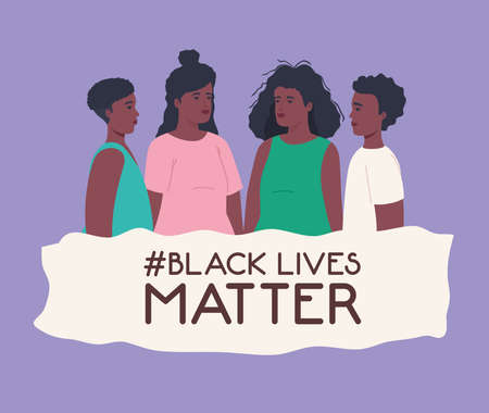 black lives matter, group people african in purple background, stop racism vector illustration designのイラスト素材
