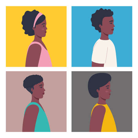 set pictures of profile young people african vector illustration designのイラスト素材