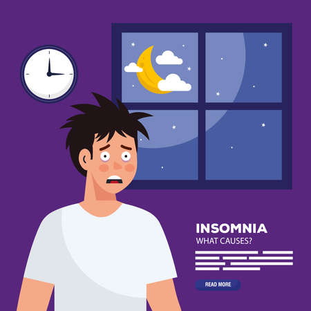 man with insomnia in front of window design, sleep and night theme Vector illustrationのイラスト素材