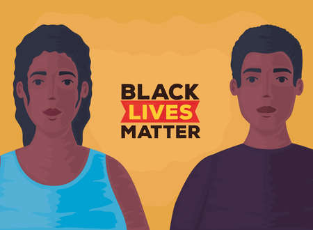 black lives matter, couple african, stop racism vector illustration designのイラスト素材