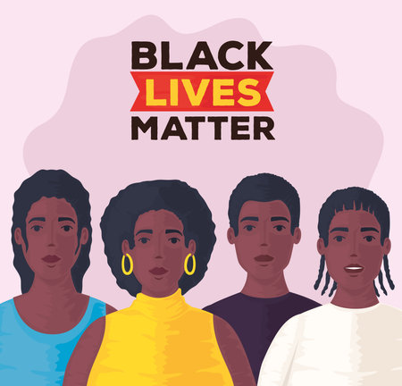 black lives matter, group of people african together, stop racism vector illustration designのイラスト素材