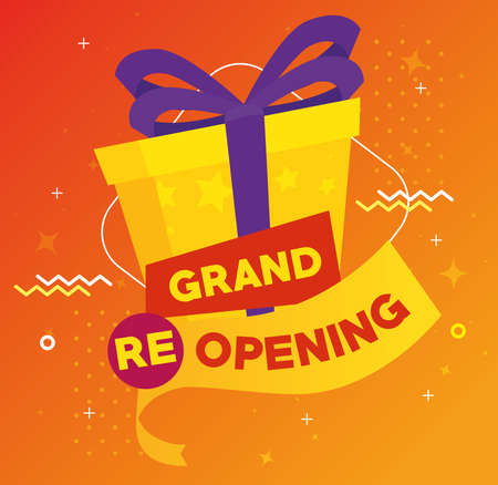 banner of grand reopening with gift box present vector illustration designのイラスト素材