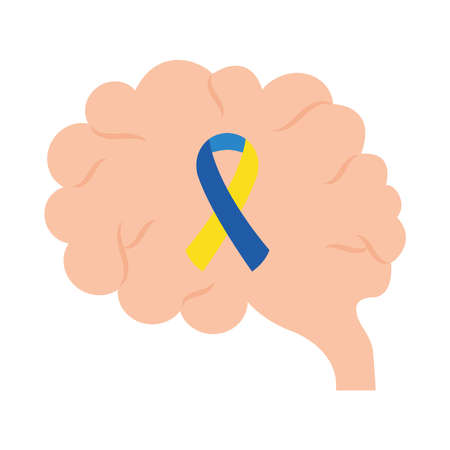 down syndrome ribbon in brain flat style icon design, disability support and solidarity theme Vector illustrationのイラスト素材