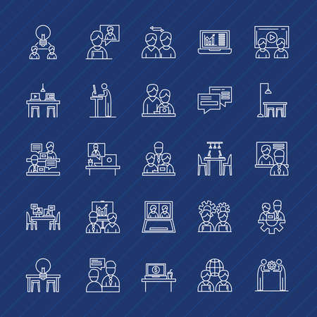 coworking line style set icons design, teamwork and strategy theme Vector illustrationのイラスト素材