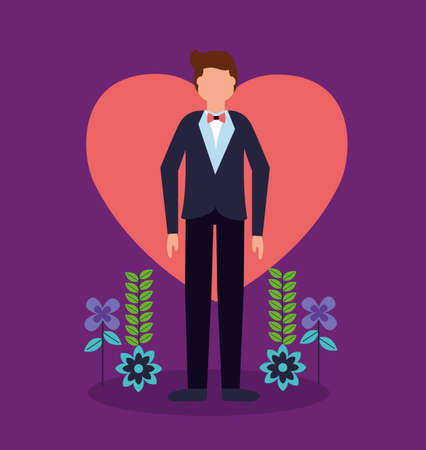 groom wedding flowers heart background vector illustrationのイラスト素材