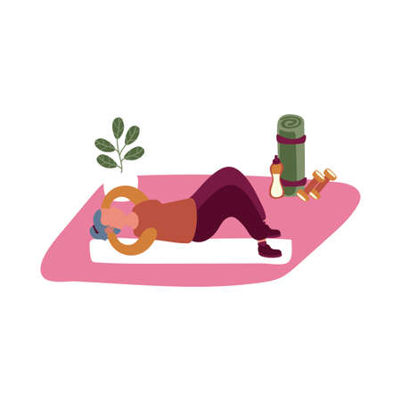 eldery woman in home activity free form style vector illustration designのイラスト素材