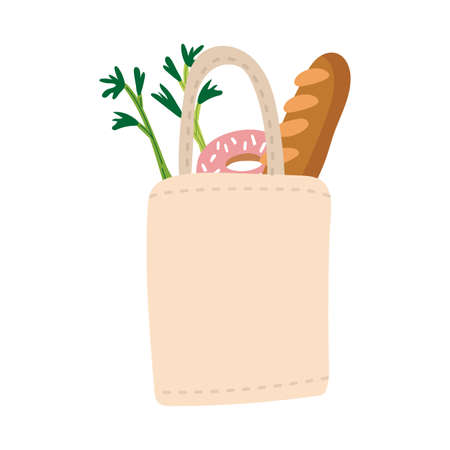 groceries in bag free form style vector illustration designのイラスト素材