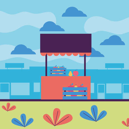 landscape city urban fruits tropical booth marketのイラスト素材