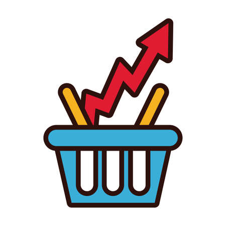 shopping basket with arrow up line and fill style vector illustration designのイラスト素材