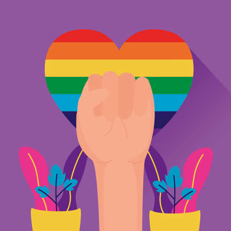 hand fist rainbow heart - queer community lgbtq vector illustrationのイラスト素材