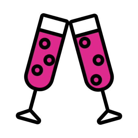 champagne toast cups line and fill style vector illustrationのイラスト素材