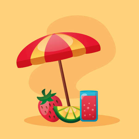 summer time holiday cocktail and strawberry vector illustrationのイラスト素材